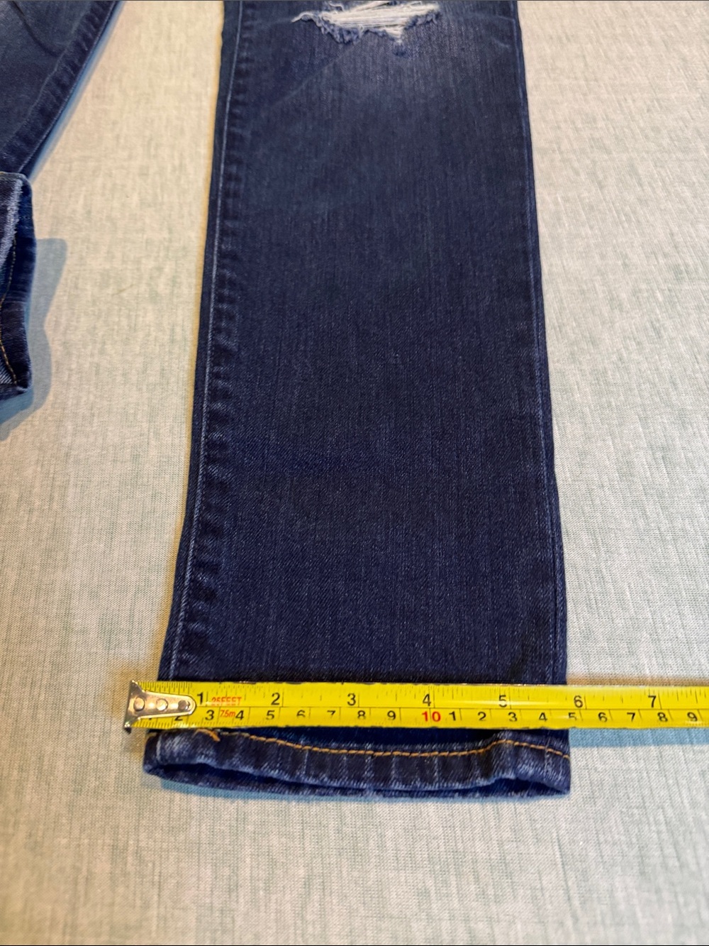 Abercrombie & Fitch Dark Blue Straight Leg Jeans with Gold Floral Embroidery - Picture 6 of 10